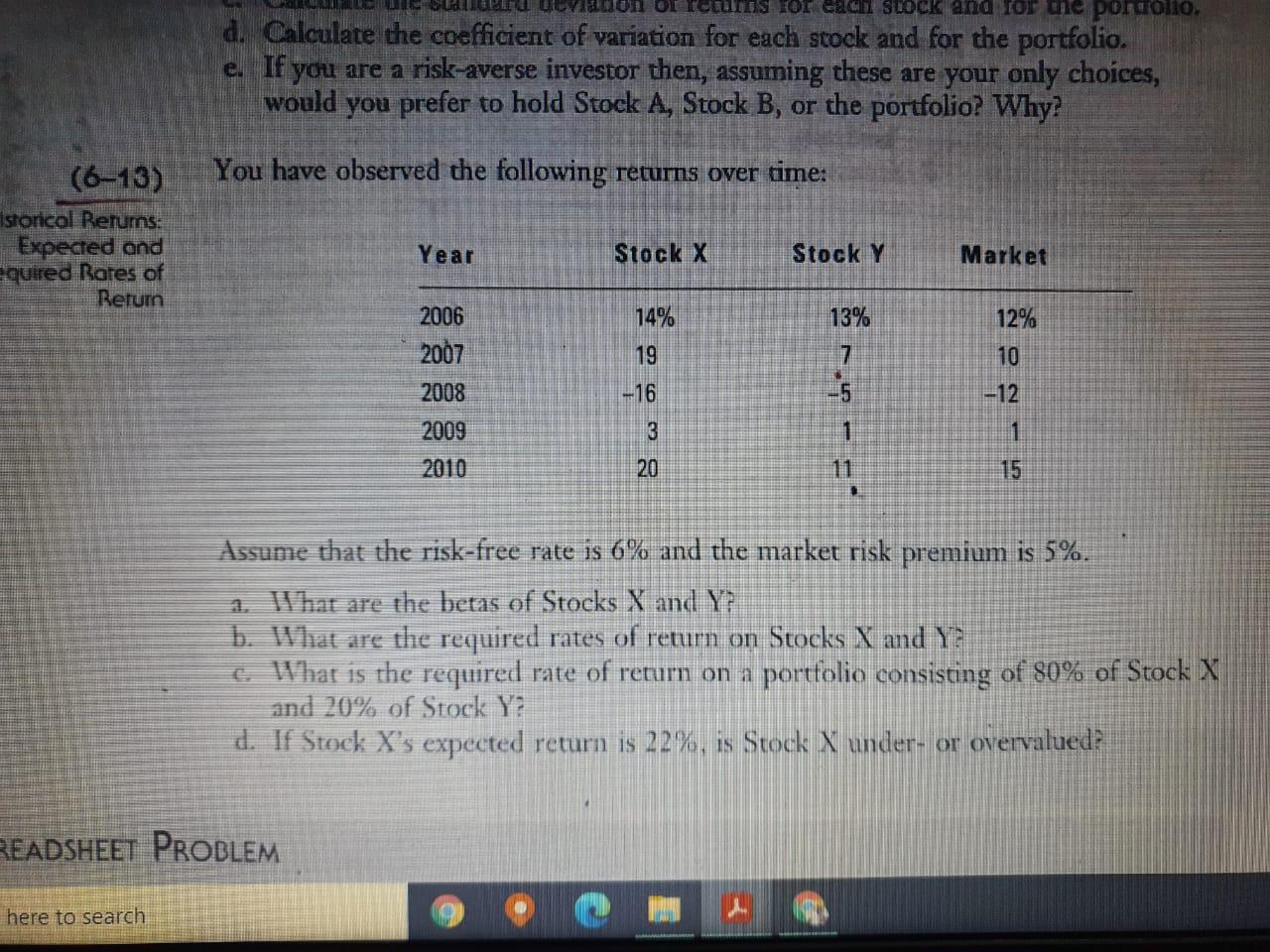 Of Returns For Each Suck And For The Poruolio D Calculate The Coefficient Of Variation For Each Stock And For The Port 1
