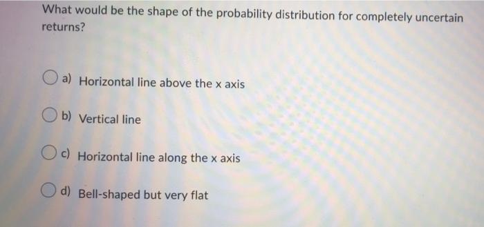 What Would Be The Shape Of The Probability Distribution For Completely Uncertain Returns A Horizontal Line Above The X 1