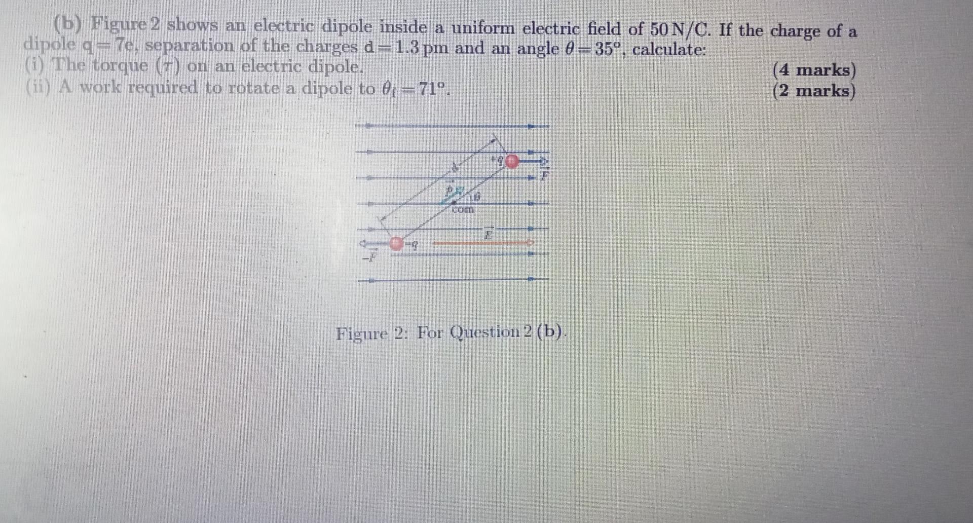 B Figure 2 Shows An Electric Dipole Inside A Uniform Electric Field Of 50 N C If The Charge Of A Dipole Q Te Separat 1