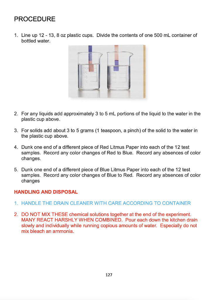 Procedure 1 Line Up 12 13 8 Oz Plastic Cups Divide The Contents Of One 500 Ml Container Of Bottled Water 2 For An 1
