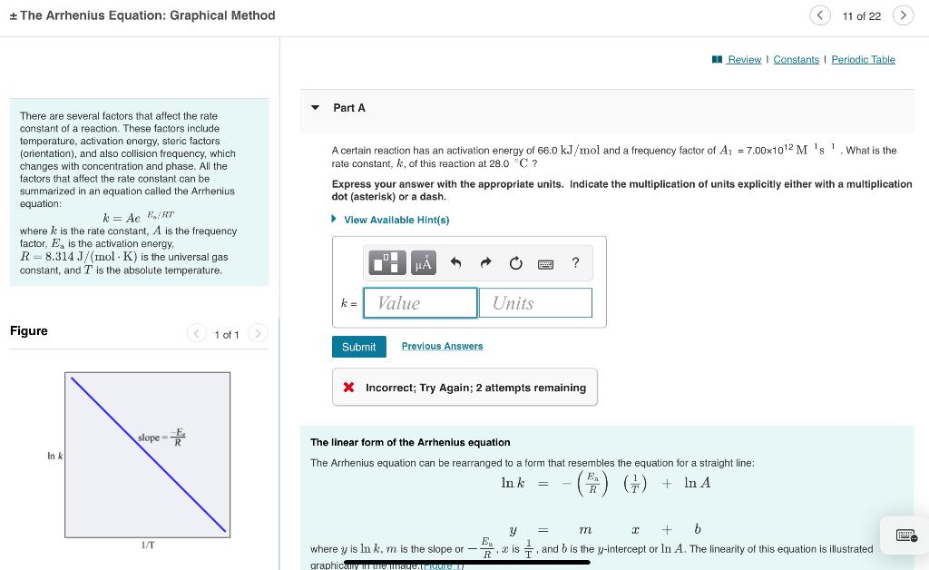The Arrhenius Equation Graphical Method 11 Of 22 A Review Constants Periodic Table Part A There Are Several Factors Tha 1