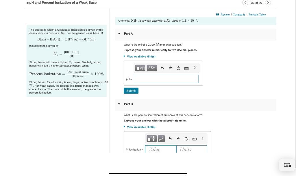Ph And Percent Lonization Of A Weak Base 23 Of 30 Review 1 Constants Periodic Table Ammonia Nh3 Is A Woak Base Wit 1