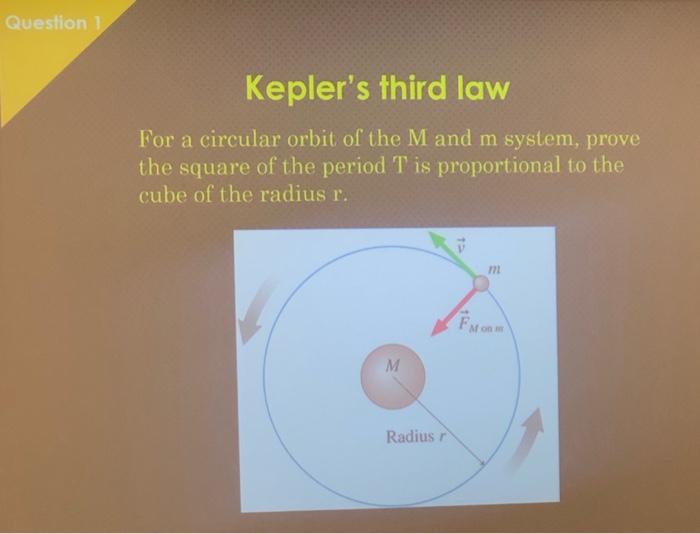 Question Kepler S Third Law For A Circular Orbit Of The M And M System Prove The Square Of The Period T Is Proportional 1