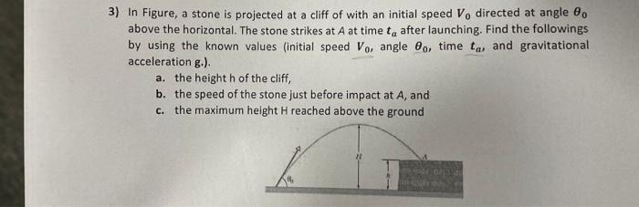 3 In Figure A Stone Is Projected At A Cliff Of With An Initial Speed V Directed At Angle Above The Horizontal The 1