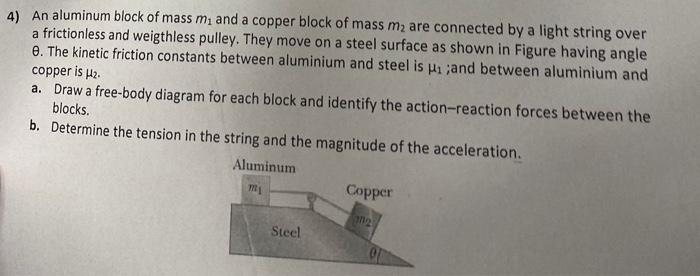 4 An Aluminum Block Of Mass M And A Copper Block Of Mass M2 Are Connected By A Light String Over A Frictionless And We 1