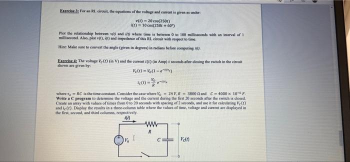 Exercise 3 For An Rl Circuit The Equations Of The Voltage And Current Is Given As Under V T 20 Cos 2500 F T 10 Cos 1