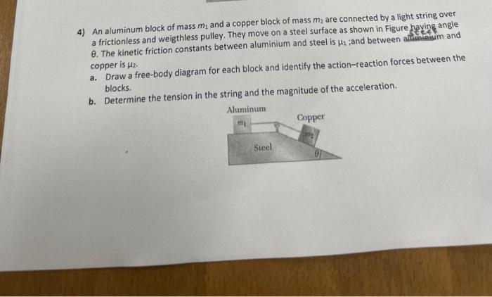 4 An Aluminum Block Of Mass M And A Copper Block Of Mass M2 Are Connected By A Light String Over A Frictionless And We 1