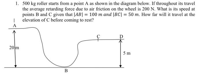1 500 Kg Roller Starts From A Point A As Shown In The Diagram Below If Throughout Its Travel The Average Retarding For 1