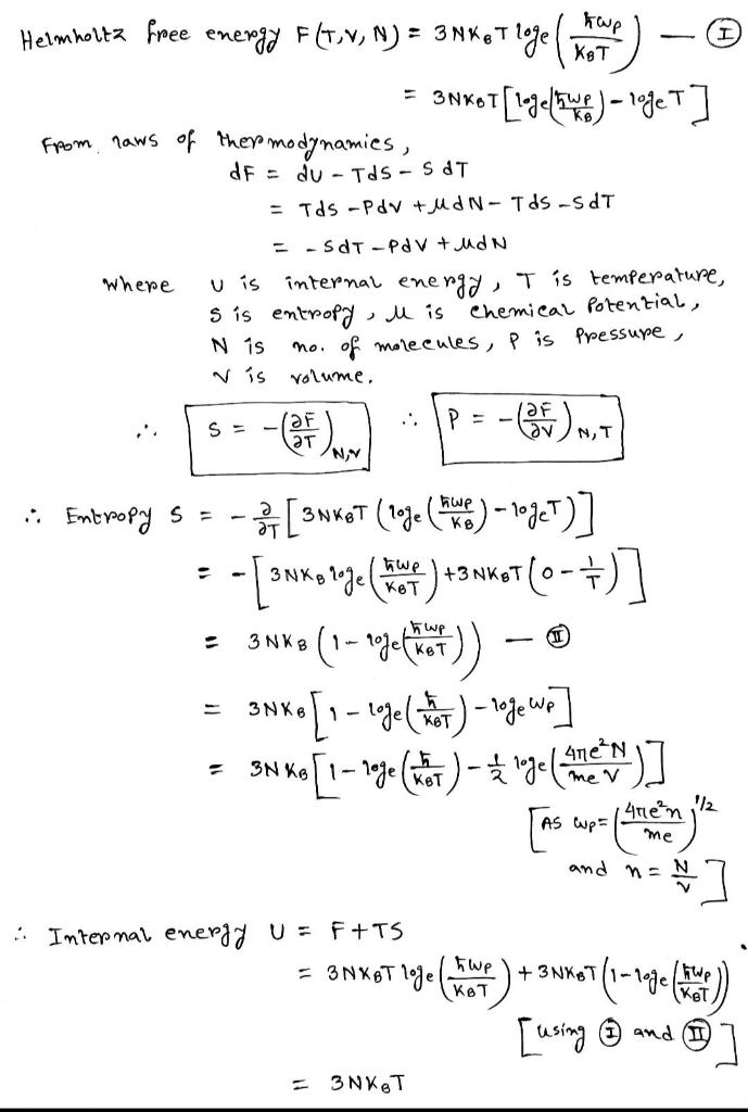 Find Entropy S As A Function Of U V N Using Internal Energy U Which Is A Function Of T N Please Solve It As B 2