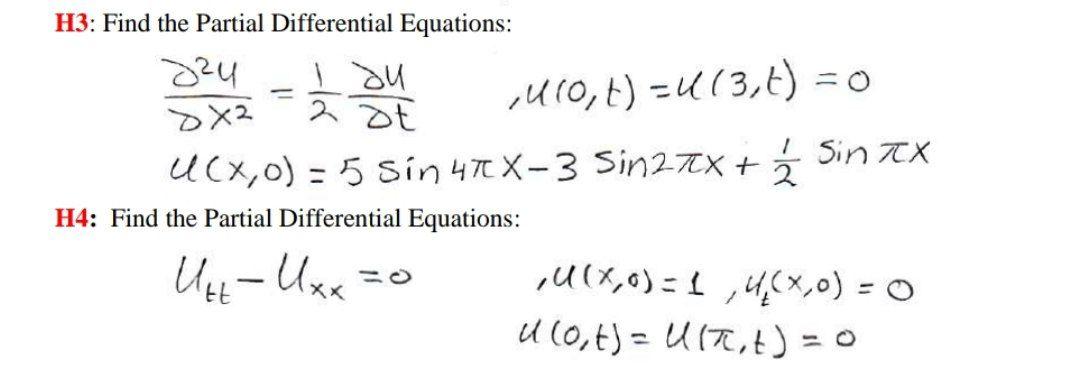 H3 Find The Partial Differential Equations 24 I Du Dx2 2 At O5 3 H4 Find The Partial Differential Equations 410 1