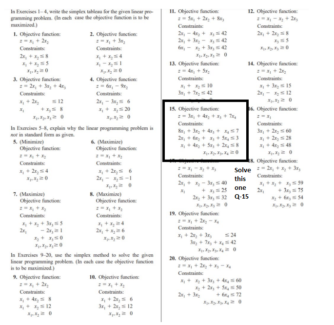 In Exercises 1 4 Write The Simplex Tableau For The Given Linear Pro Gramming Problem In Each Case The Objective Func 1