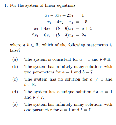 1 For The System Of Linear Equations 21 3 02 2x3 1 21 4 02 13 5 21 4x2 5 6 23 A 4 2 1 622 6 1