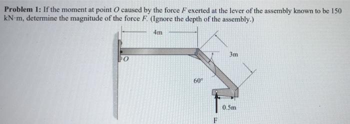 Problem 1 If The Moment At Point O Caused By The Force F Exerted At The Lever Of The Assembly Known To Be 150 Kn M Det 1