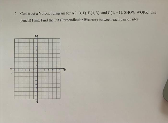 2 Construct A Voronoi Diagram For Ac 3 1 B 1 3 And C 1 1 Show Work Use Pencil Hint Find The Pb Perpendicular 1