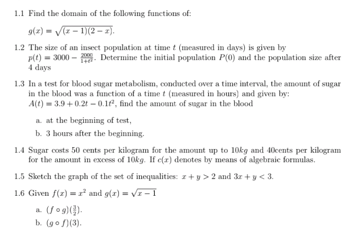 1 1 Find The Domain Of The Following Functions Of G X X 1 2 2 1 2 The Size Of An Insect Population At Time T 1