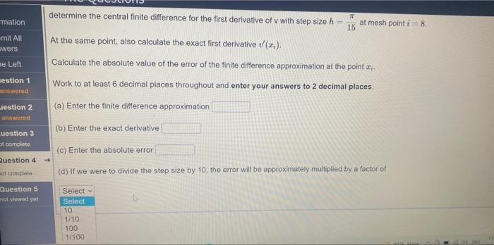 Uestions Given The Function V X Cos 3 Cos 32 And The Mesh I 10 Ih Where Do 7t 3 Determine The Central Finit 2
