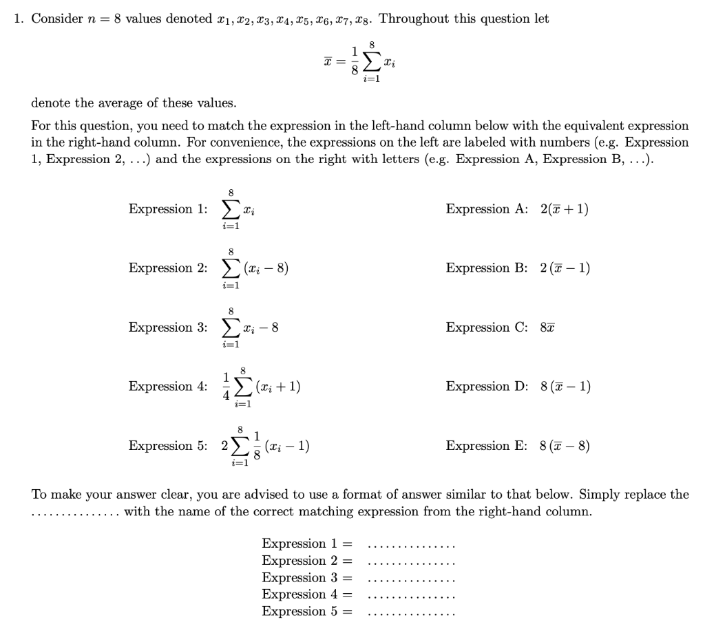 1 Consider N 8 Values Denoted 21 22 23 24 25 26 27 28 Throughout This Question Let 8 1 8 I 1 Denote The Ave 1