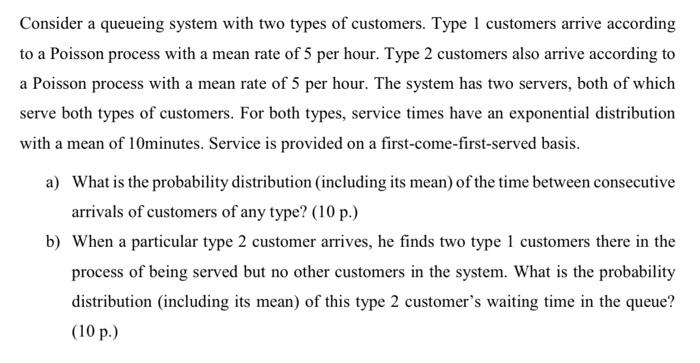 Consider A Queueing System With Two Types Of Customers Type 1 Customers Arrive According To A Poisson Process With A Me 1