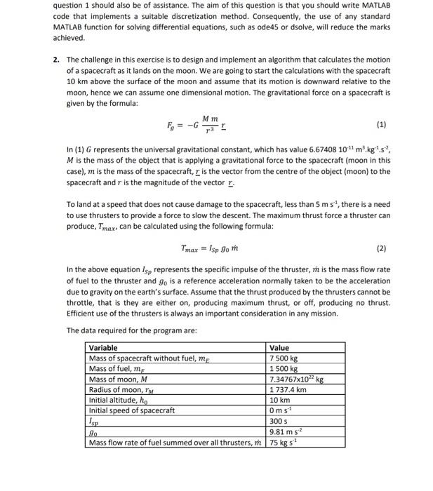 Question 1 Should Also Be Of Assistance The Aim Of This Question Is That You Should Write Matlab Code That Implements A 1