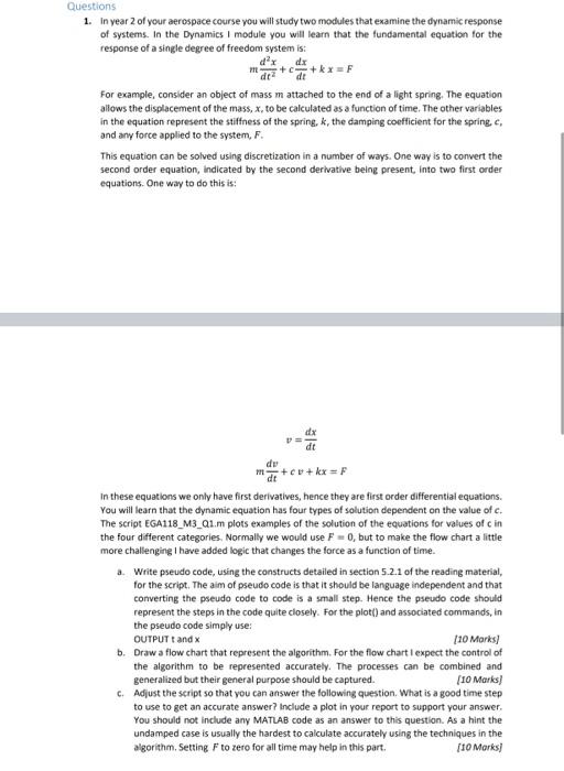 Mae C Kras Questions 1 In Year 2 Of Your Aerospace Course You Will Study Two Modules That Examine The Dynamic Response 1