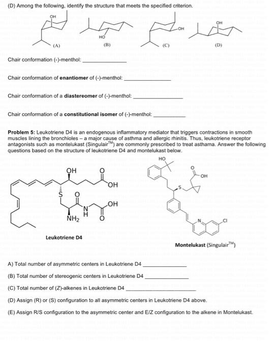 D Among The Following Identify The Structure That Meets The Specified Criterion Oh C A Chair Conformation 1