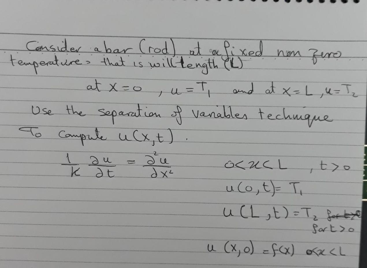 U T Consider Abar Crod At A Fixed Non Fire Temperature That Is Will Thength L At X 0 And At X L U Tz Use The Se 1