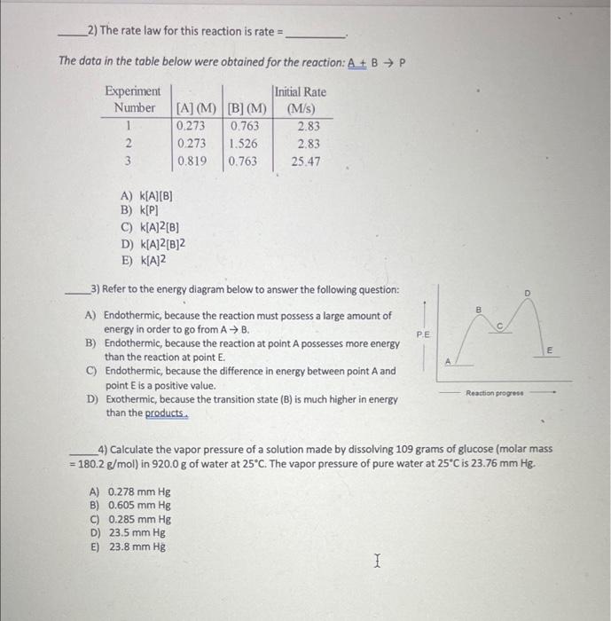 2 The Rate Law For This Reaction Is Rate The Data In The Table Below Were Obtained For The Reaction A B P Initial 1