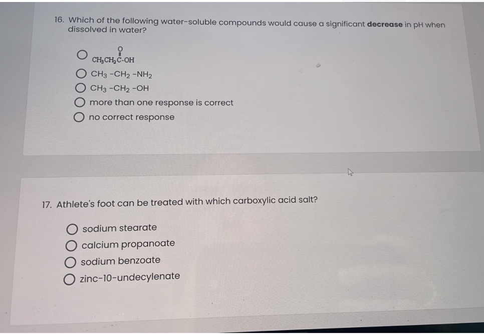 16 Which Of The Following Water Soluble Compounds Would Cause A Significant Decrease In Ph When Dissolved In Water 0 C 1