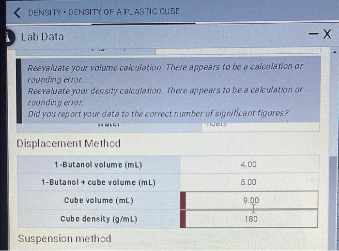 Density Density Of A Plastic Cube Lab Data Reevaluate Your Volume Calculation There Appears To Be A Calculation Or Roun 1