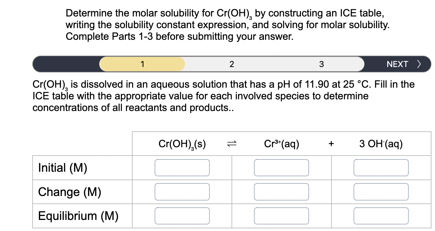 Determine The Molar Solubility For Cr Oh By Constructing An Ice Table Writing The Solubility Constant Expression And 1