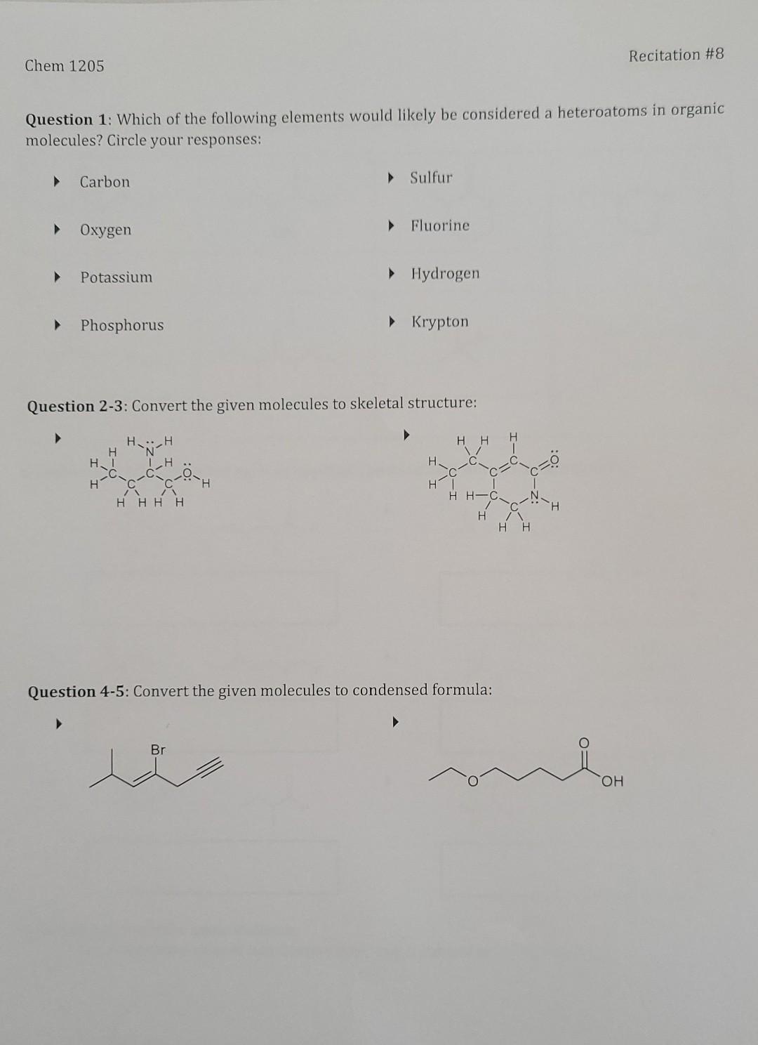 Chem 1205 Question 6 7 Label The Functional Group In Each Molecule H Och 3 Br Oh Ho Ech H Nh Question 8 9 Label The 2