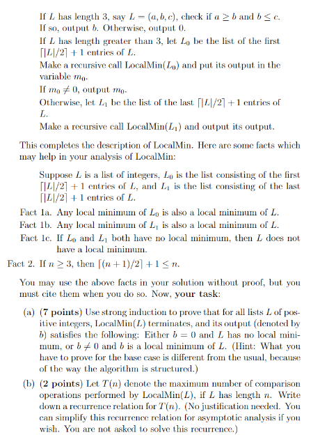 Suppose L Ao Q1 On Is A List Of Positive Integers We Say That A Number A Is A Local Minimum Of L If There 2