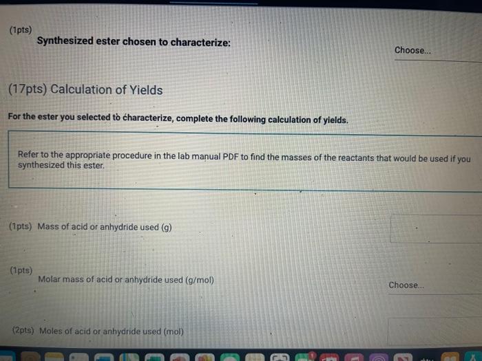 Will Produ Report Table E 1 Synthesis Of Esters Synthesis Of Esters 2 3 Ester Chosen Choose Isobutyl Formate Choose 3