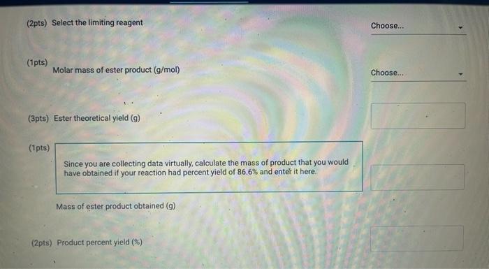 Will Produ Report Table E 1 Synthesis Of Esters Synthesis Of Esters 2 3 Ester Chosen Choose Isobutyl Formate Choose 5