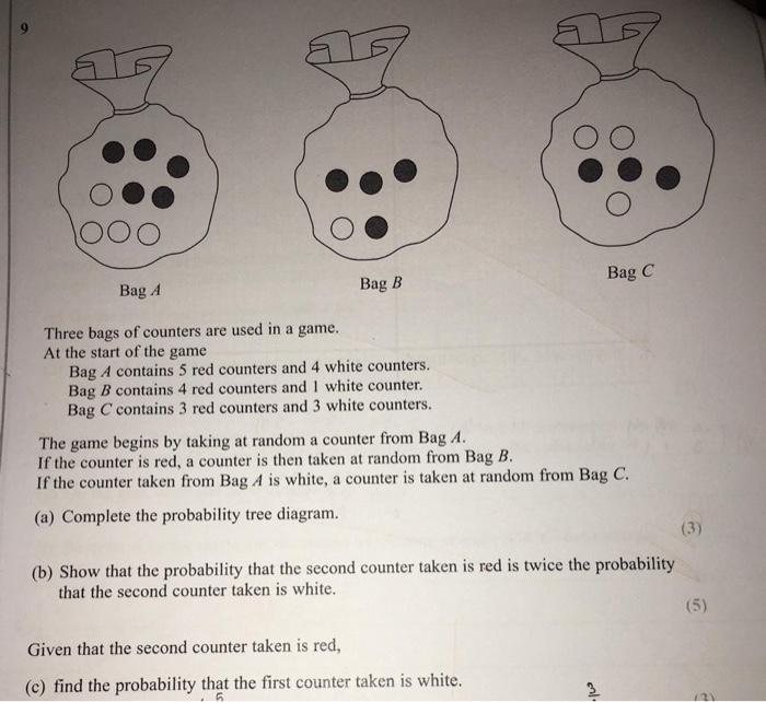 Bag C Bag A Bag B Three Bags Of Counters Are Used In A Game At The Start Of The Game Bag A Contains 5 Red Counters And 1