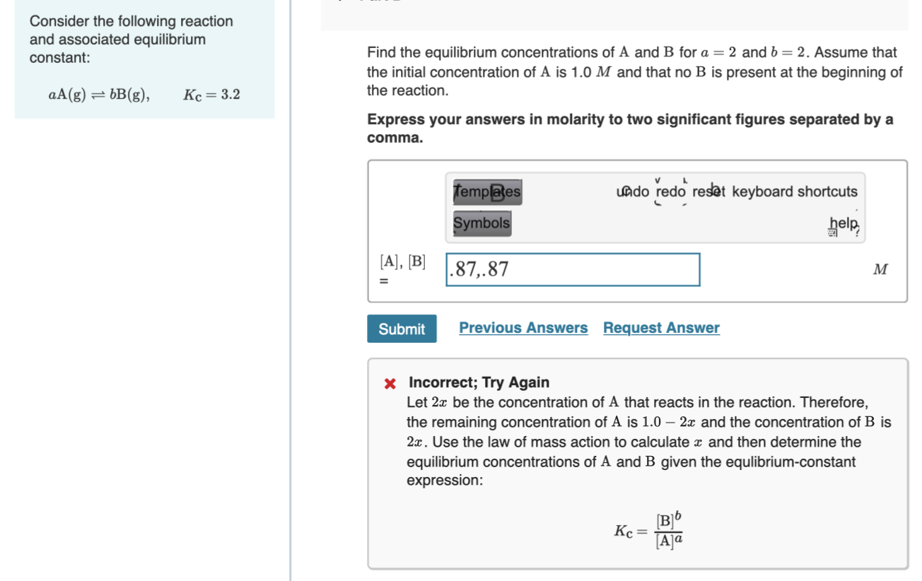 Consider The Following Reaction And Associated Equilibrium Constant Aa G Bb G Kc 3 2 Find The Equilibrium Conce 1