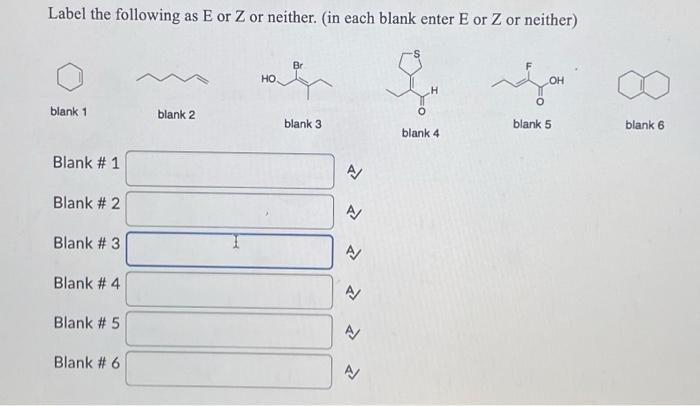 Label The Following As E Or Z Or Neither In Each Blank Enter E Or Z Or Neither Blank 1 Blank 1 Blank 2 Blank 3 1
