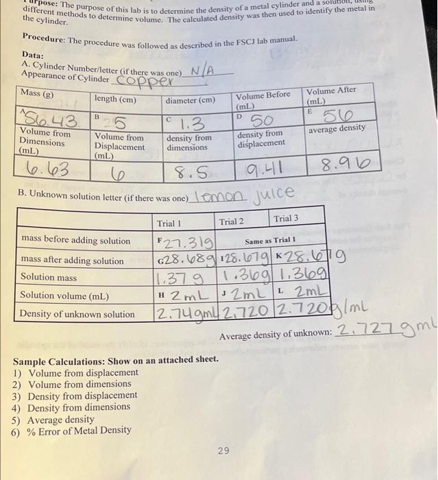Average Y Post Lab Questions Questions 1 5 1 Examine The Number Of Significant Figures In The Densities Of Your Meta 2