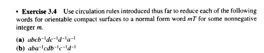 Exercise 3 4 Use Circulation Rules Introduced Thus Far To Reduce Each Of The Following Words For Orientable Compact Su 1