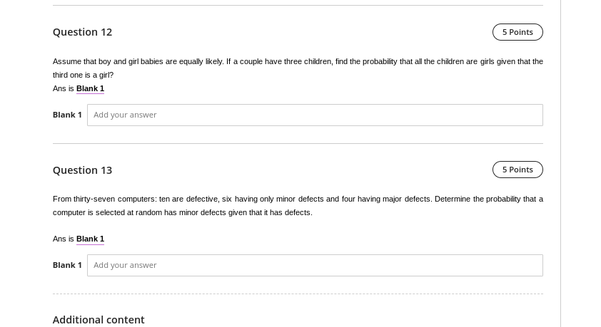 Question 12 5 Points Assume That Boy And Girl Babies Are Equally Likely If A Couple Have Three Children Find The Proba 1