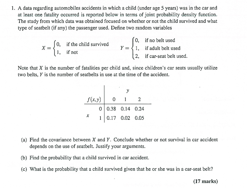 1 A Data Regarding Automobiles Accidents In Which A Child Under Age 5 Years Was In The Car And At Least One Fatality 1
