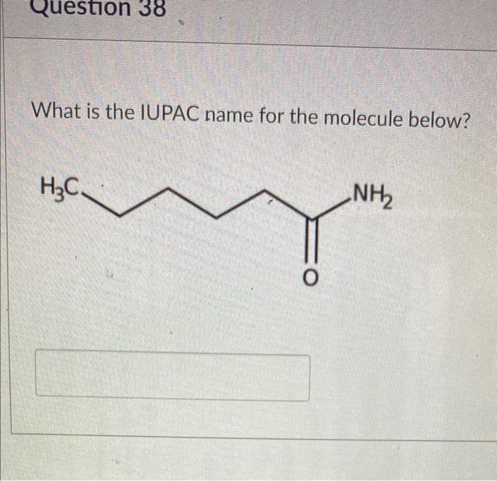 Question 38 What Is The Iupac Name For The Molecule Below H C O Nh 1