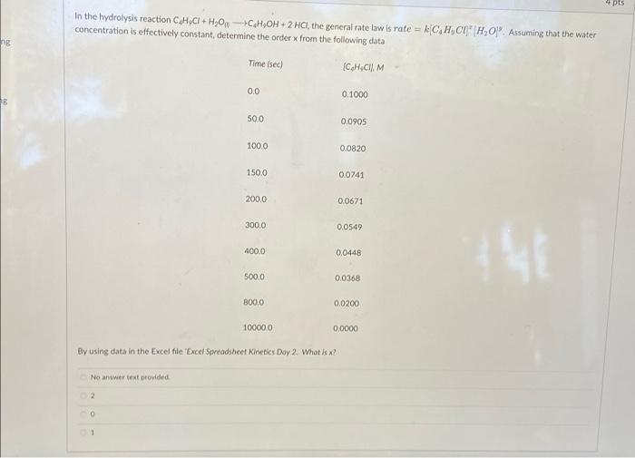 For The Hydrolysis Reaction Cahgcl H O C H Oh 2 Hcl For The Previous Questions What Is The Magnitude Of The Rate Con 3