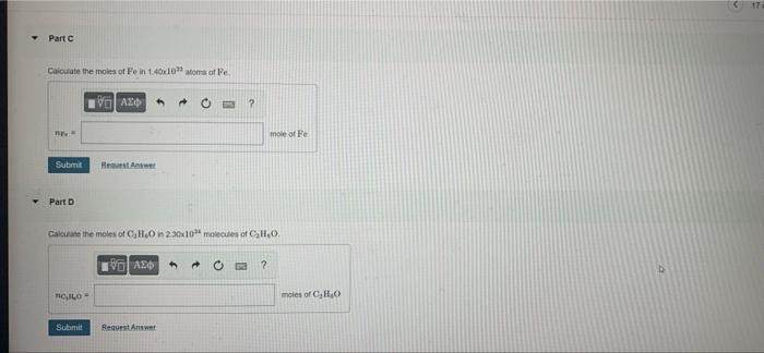 Part A Calculate The Number Of C Atoms In 0 524 Mole Of C Ne Submi Partn No Ve Az Submit Rest Calculate The Number Of S 2