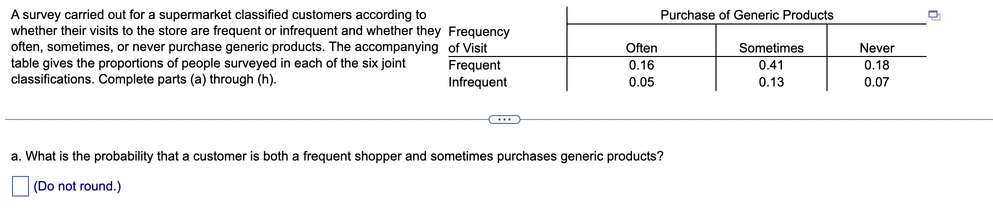 Purchase Of Generic Products A Survey Carried Out For A Supermarket Classified Customers According To Whether Their Visi 1