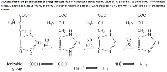 22 Calculation Of The Ph Of A Solution Of A Polyprotic Acid Histidine Has Ionizable Groups With Pk Values Of 1 8 6 0 1