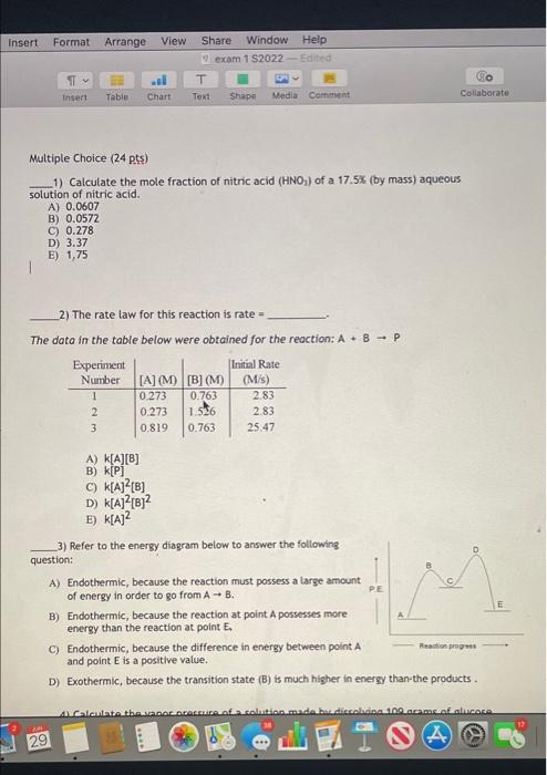 Insert Format Arrange View Ty Insert 29 Table Share Window Help 9 Exam 1 S2022 Edited All T Du Chart Text Shape Media Co 1
