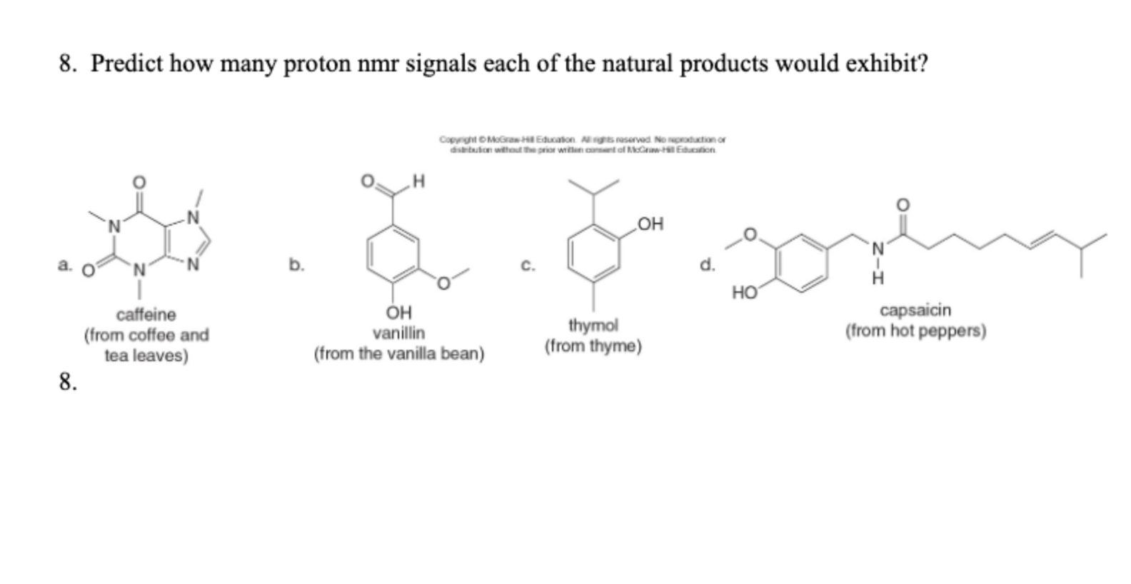 8 Predict How Many Proton Nmr Signals Each Of The Natural Products Would Exhibit 8 Caffeine From Coffee And Tea Leav 1