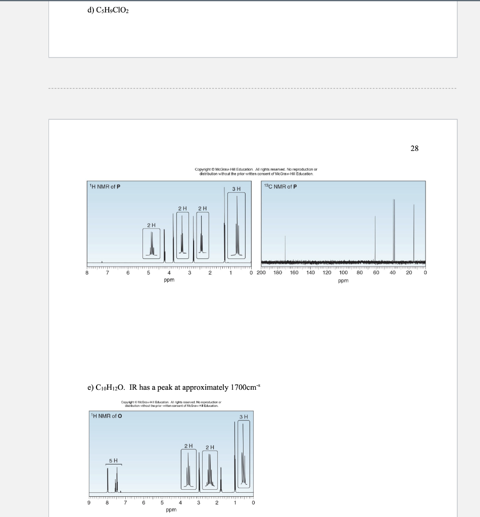 D C H9c1o2 8 H Nmr Of P 9 H Nmr Of O 5 H 8 7 2 H 6 Ppm E C10h12o Ir Has A Peak At Approximately 1700cm Copyright 1
