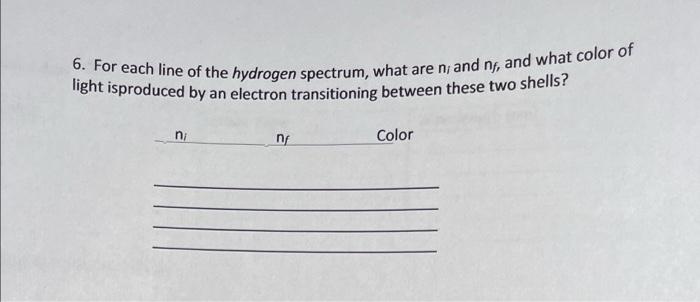 4 For Each Of The Lines Of The Spectra Calculate The Frequency V Of The Light In S C X Hydrogen Color Helium Ne 3